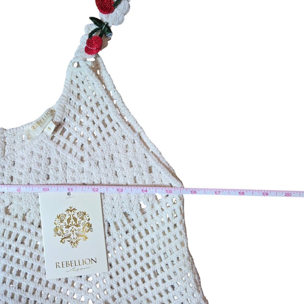 Rebellion Again Crochet Knit Cherry Applique Cami S Coastal Boho Summer NWT - Picture 7 of 10